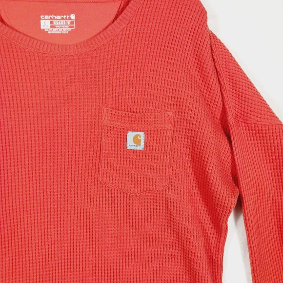 Carhartt, Relaxed Fit Waffle Thermal Long Sleeve, Front Pocket w/ Logo, L 12/14 - Picture 5 of 16